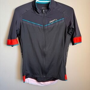 CRAFT Womens Cycling Jersey Short Sleeve Full Zip Black Red Blue Size L Active